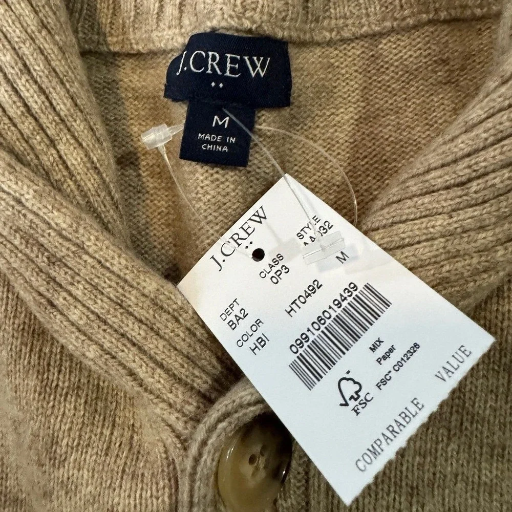 J. Crew Shawl Collar Pullover Sweater Mens Medium Beige Wool Blend Button (1340)